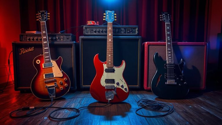 3 4 electric guitars stage