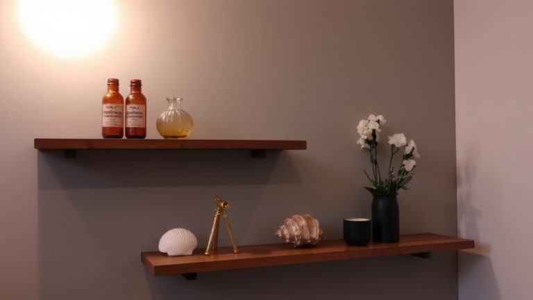 themed collectibles on floating shelves